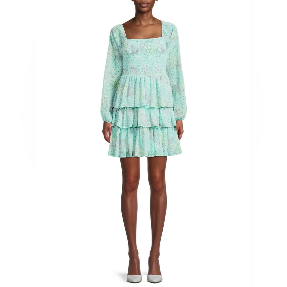 🆕️Madden NYC Women's Juniors' Triple Ruffle Smocked Peasant Dress Sz XL